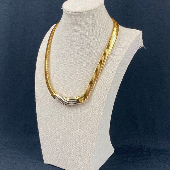 Vintage Burberrys Tubogas Omega Chain Heavy Wide Collar Necklace Gold Plated - Picture 2 of 8